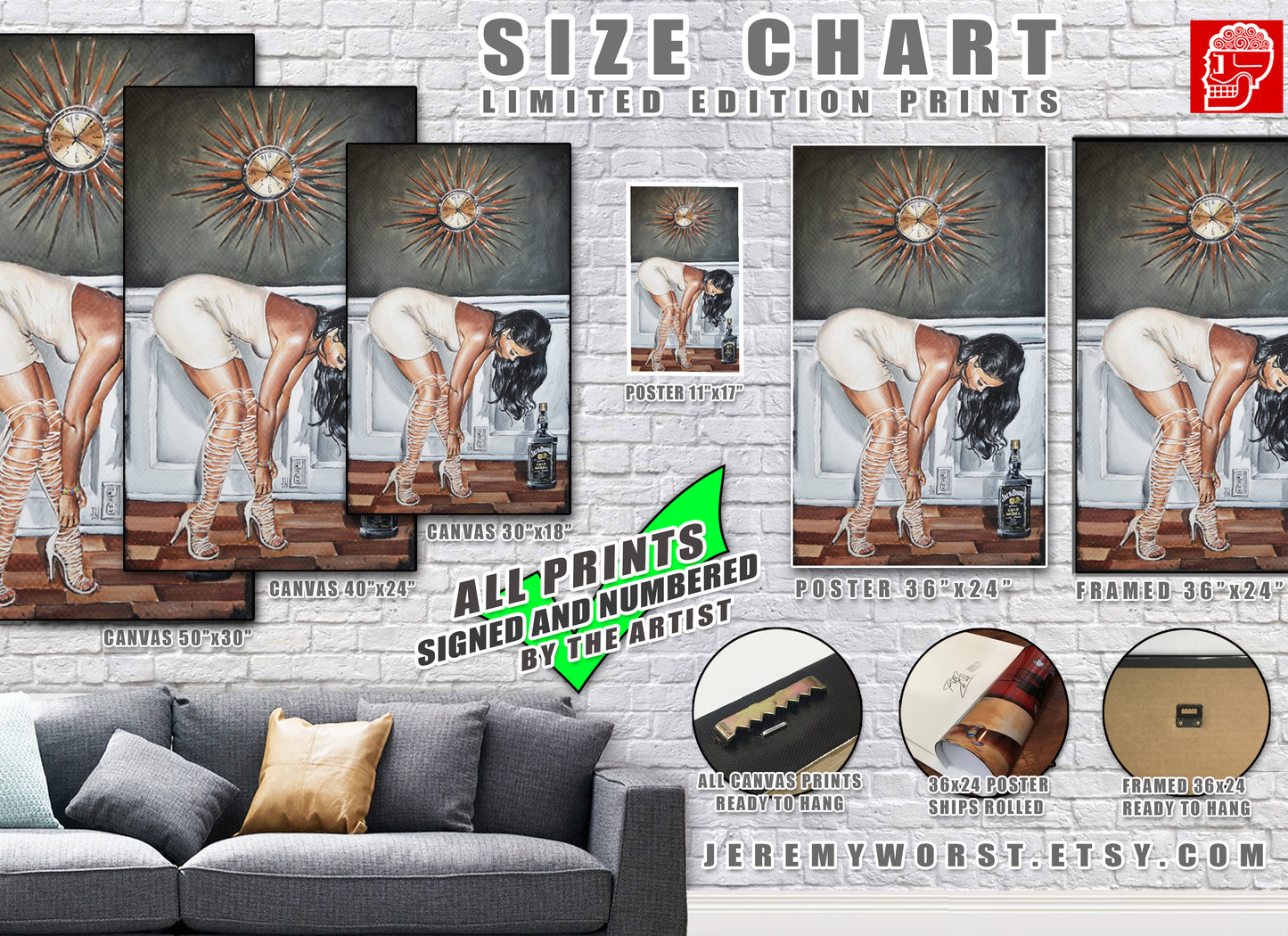 JEREMY WORST Blantns Original Canvas Wall Art Original Print hot sexy woman Motivational