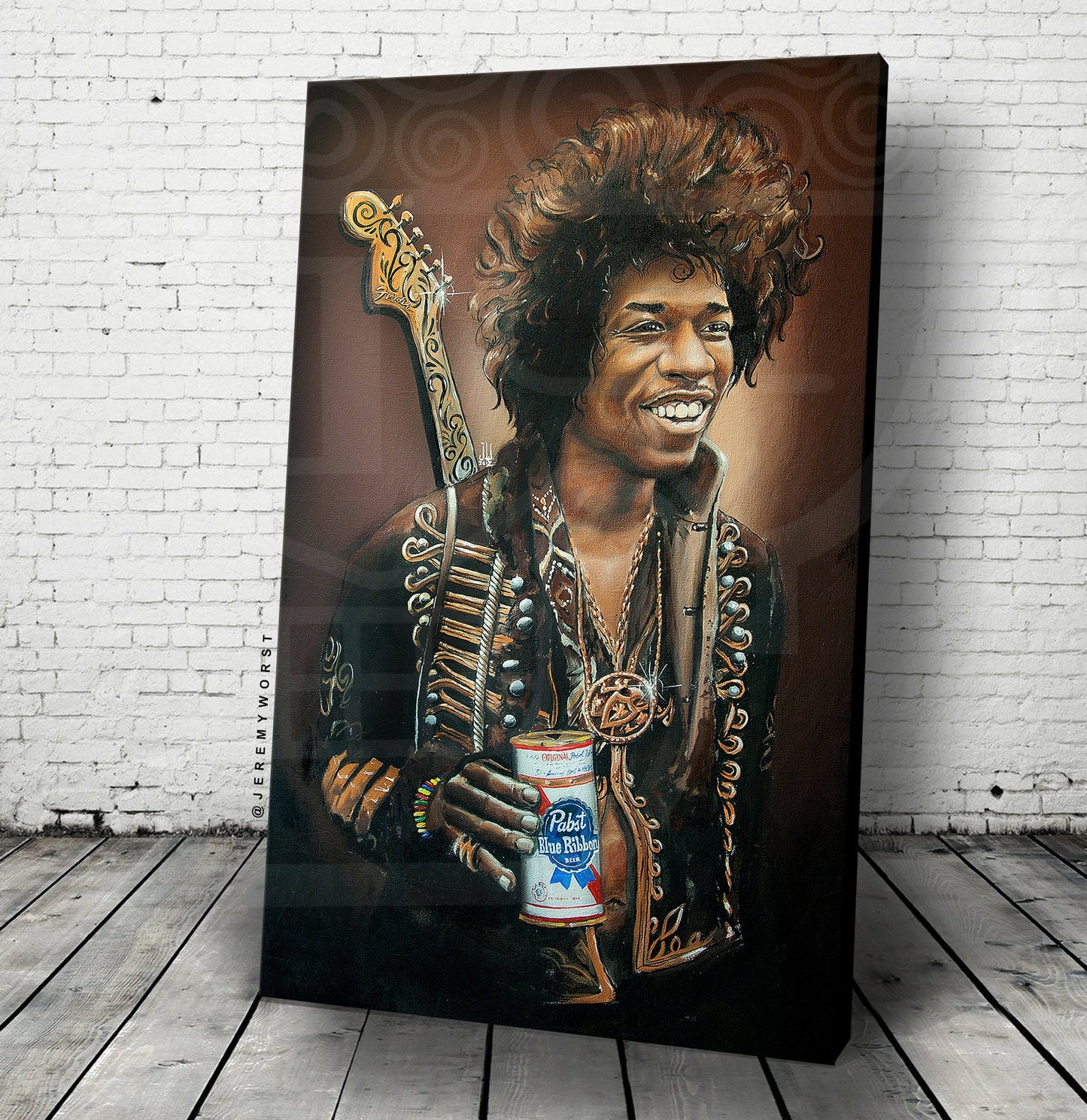 JEREMY WORST Jimi Hendrix 2012 Pabst Blue Ribbon Original Artwork Canvas Print 1  anime cool stuff bro for herparty nsfw sticker