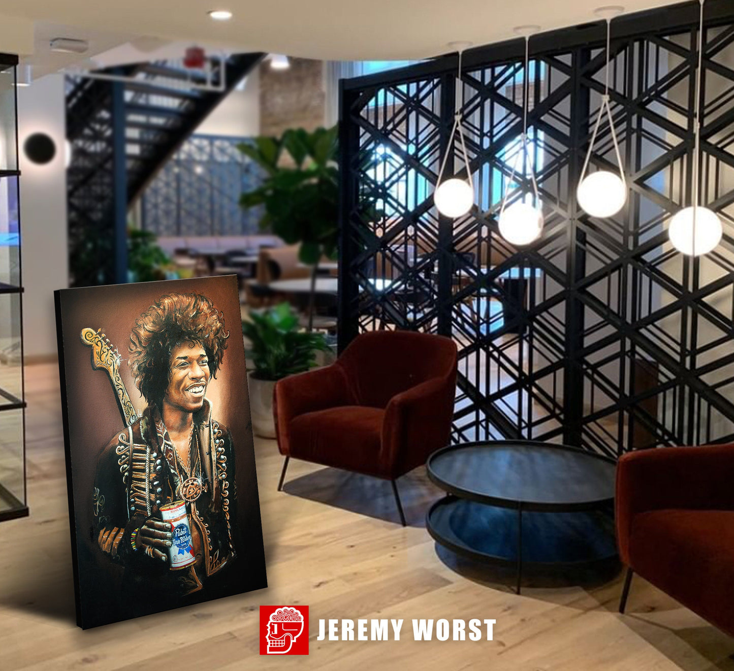 JEREMY WORST Jimi Hendrix 2012 Pabst Blue Ribbon Original Artwork Canvas Print 1  anime cool stuff bro for herparty nsfw sticker