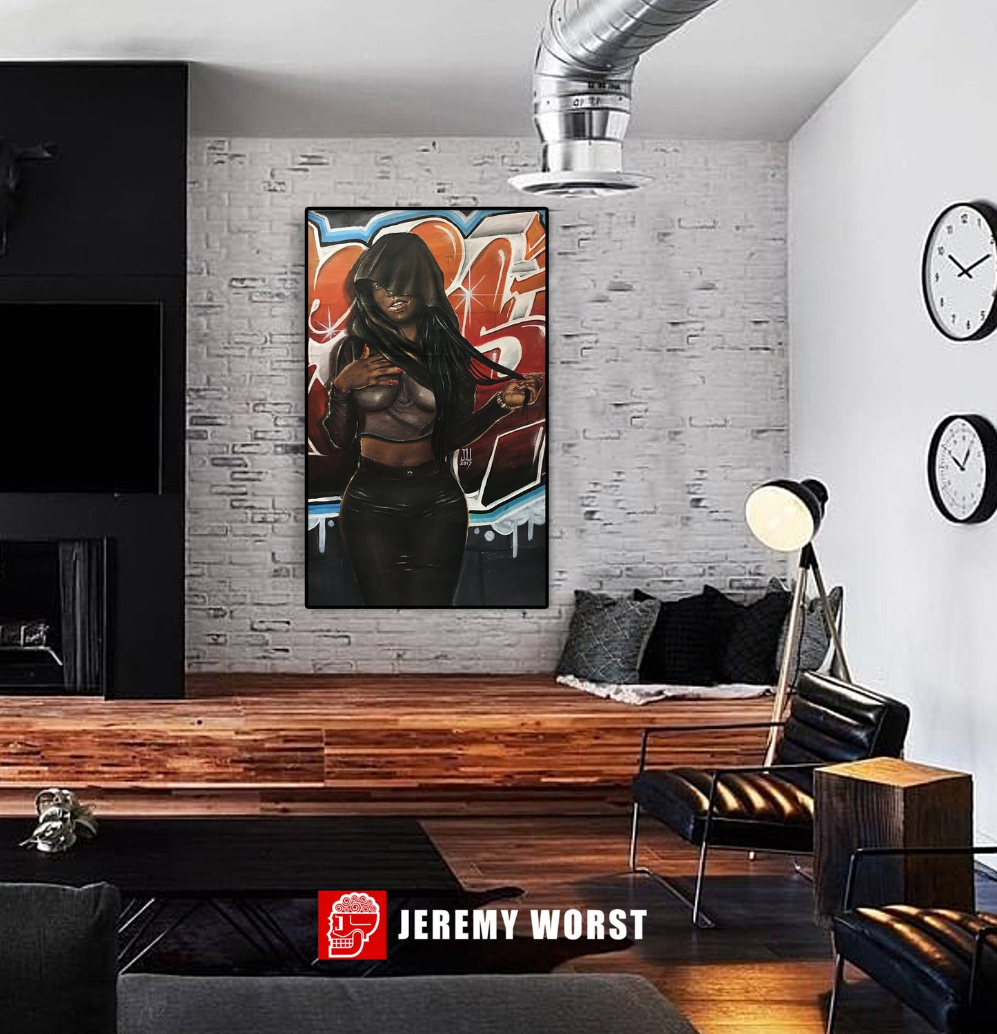 JEREMY WORST "Scarf" Sexy African American Graffiti Urban Street Art Hero Woman Nubian Queen Black Girl Canvas wall NSFW Decor Poster Hair