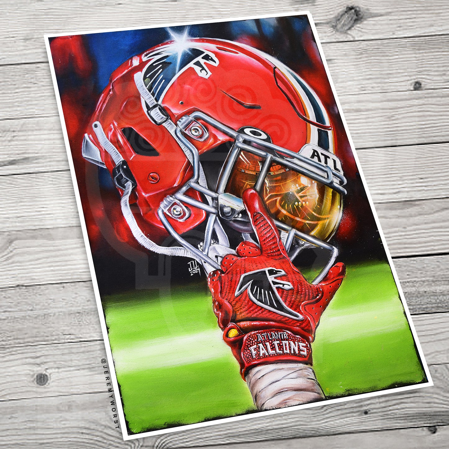 JEREMY WORST Atlanta Falcons 2024 RISE UP Dirty Birds Painting sports Canvas Print Artwork helmet Nfl