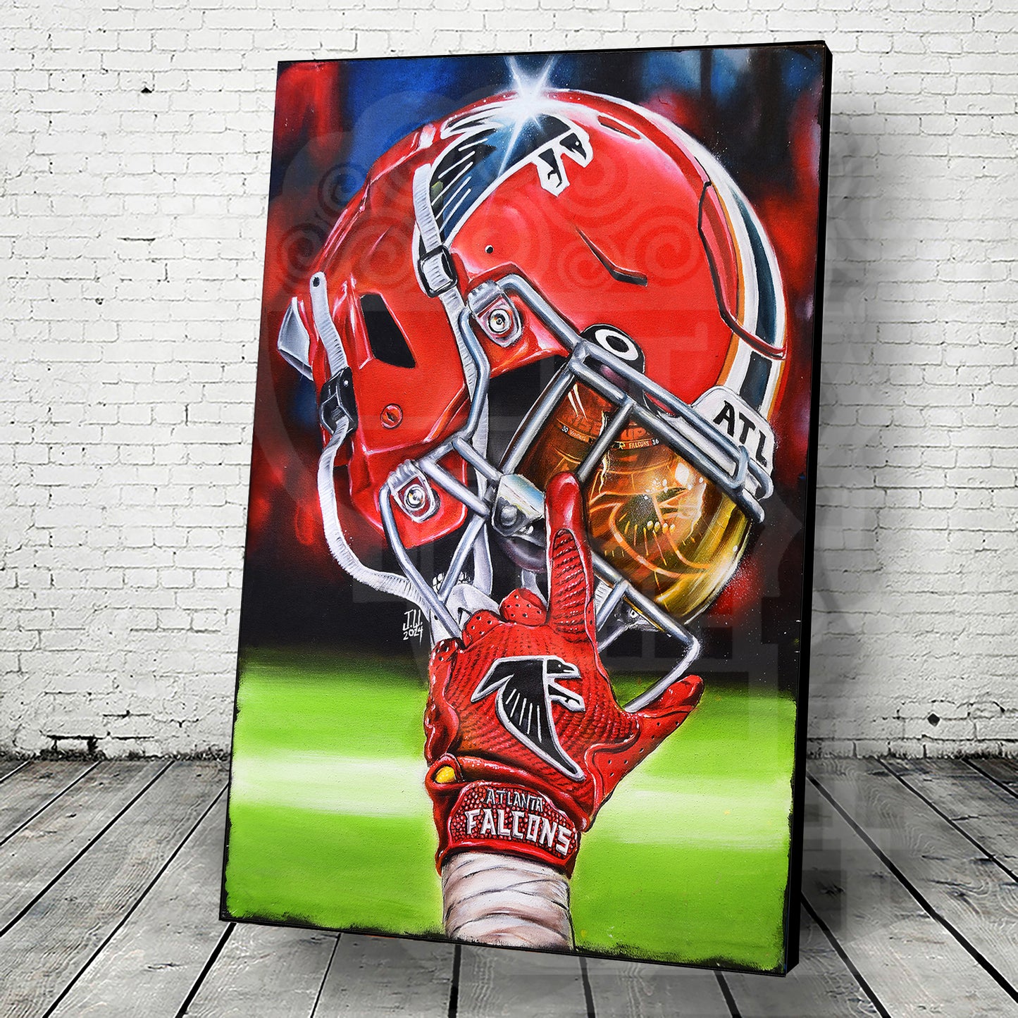 JEREMY WORST Atlanta Falcons 2024 RISE UP Dirty Birds Painting sports Canvas Print Artwork helmet Nfl