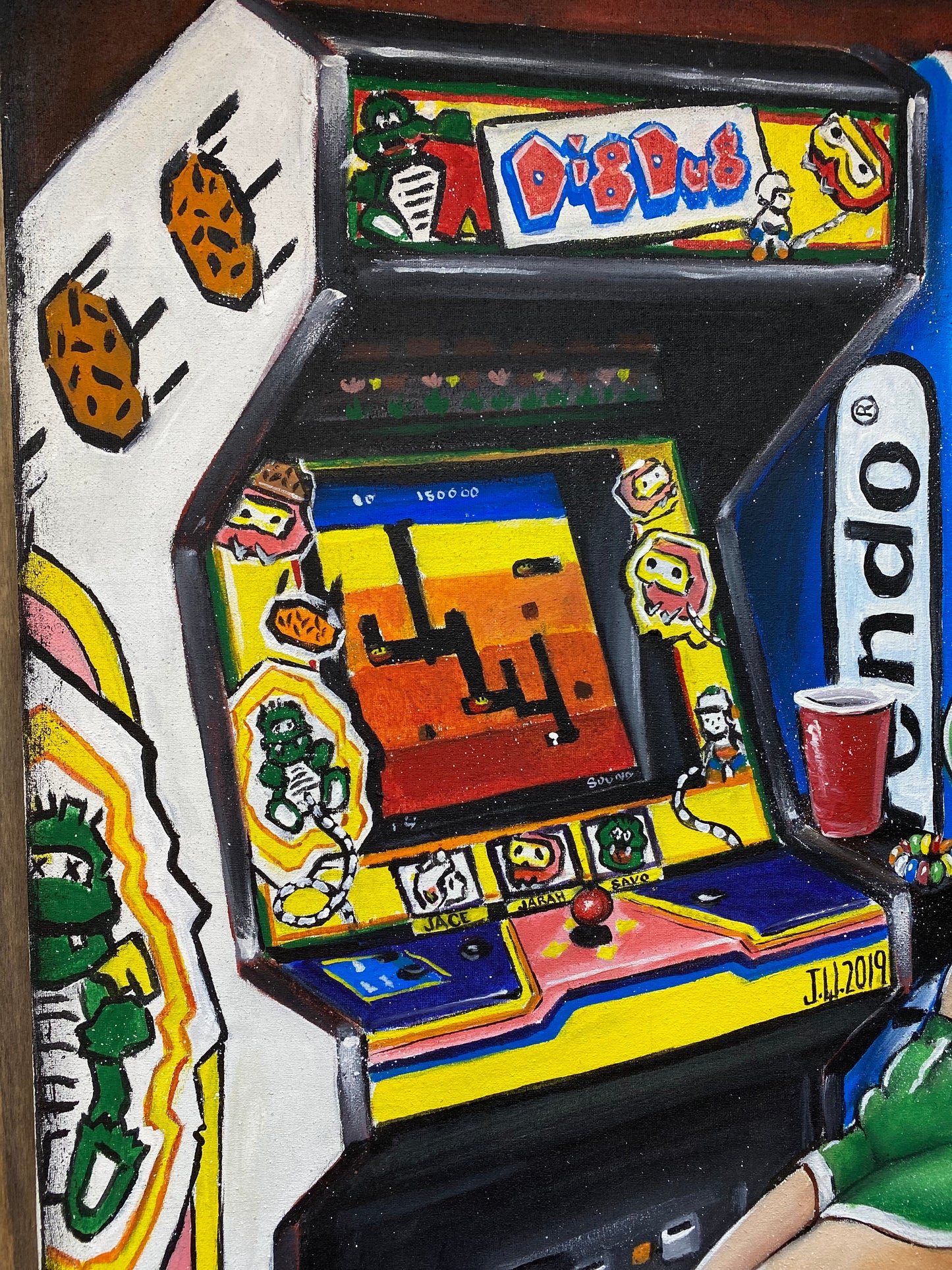 DIG DUG Original Acrylic Painting by Jeremy Worst Arcade game room wall art canvas