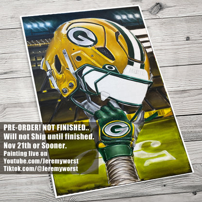 Greenbay Go Pack Go Painting by Jeremy Worst 2025 Sports Football Canvas Print Artwork helmet Nfl Football