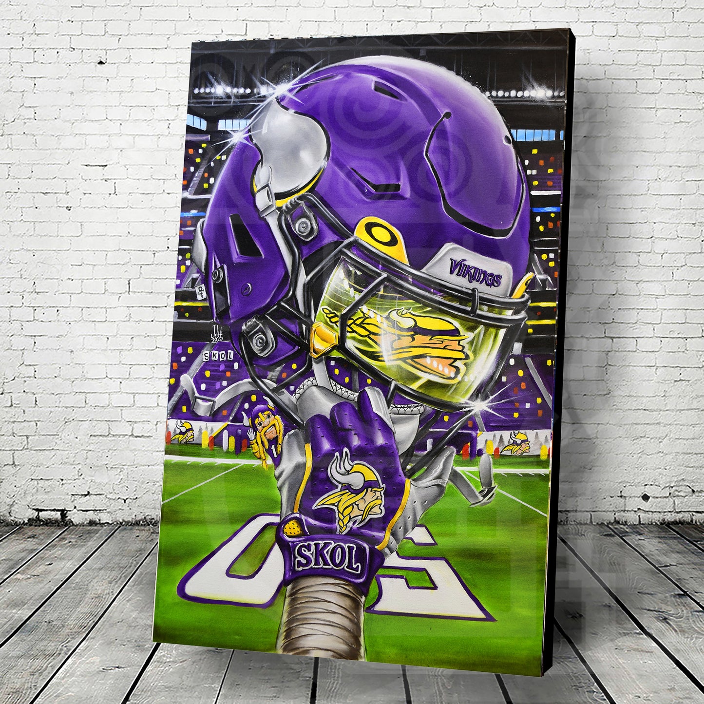 SKOL Minnesota Painting by Jeremy Worst 2025 Sports Football Canvas Print Artwork helmet Nfl Football