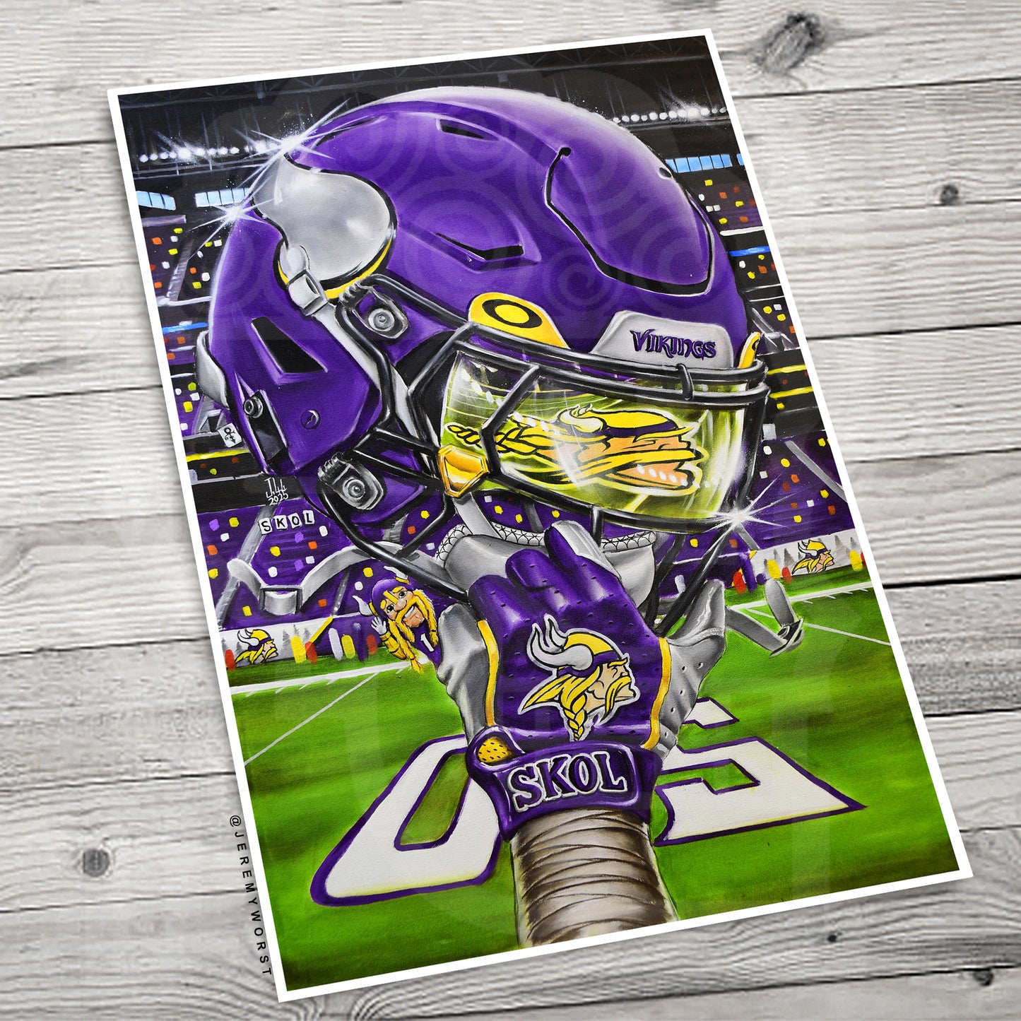 SKOL Minnesota Painting by Jeremy Worst 2025 Sports Football Canvas Print Artwork helmet Nfl Football