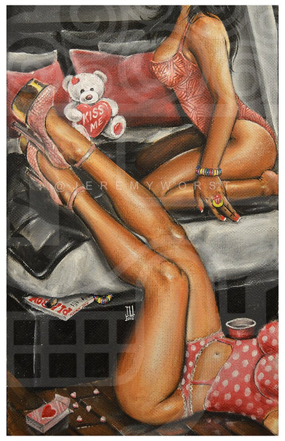 JEREMY WORST Sleep Over Sexy playboy legs heels  pink valentines day Artwork Signed Print nsfw Nudes tattoo  poster anime nsfw sticker