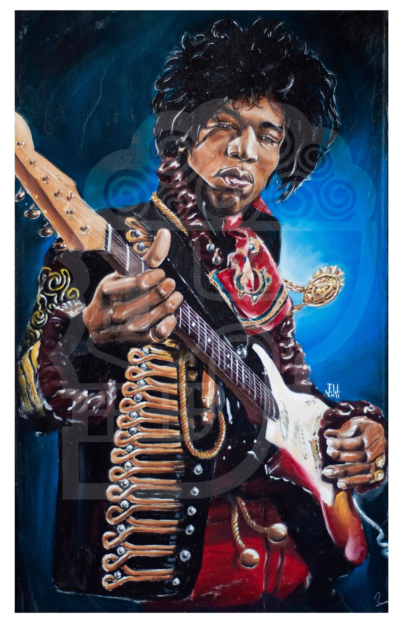 NEW Jimi Hendrix Rocks Original Artwork Signed Print Canvas wall studio room Music legend guitar hero musician fender cosplay jacket