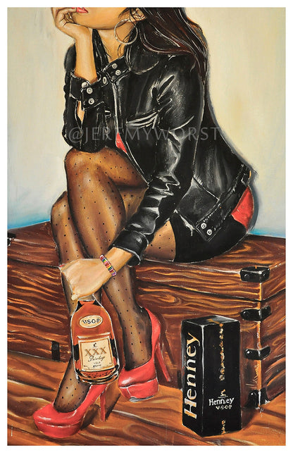 JEREMY WORST "VSOP HennNY" Sexy Artwork Signed Fine art Print Acrylic painting anime hentai cosplay casual drinker asian american girl