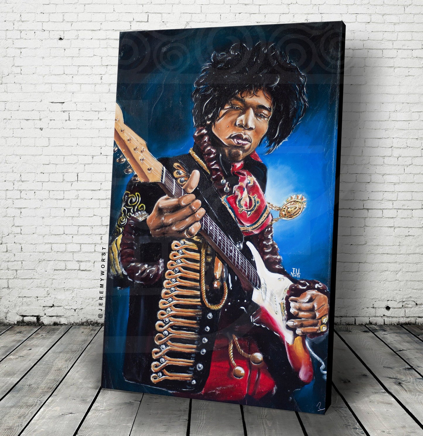 NEW Jimi Hendrix Rocks Original Artwork Signed Print Canvas wall studio room Music legend guitar hero musician fender cosplay jacket