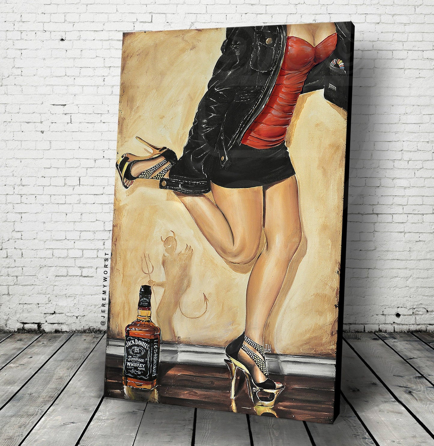 JEREMY WORST Dancing With the Devil 2 Jack daniels Original Artwork Signed Fine art Print poster  anime jewelry  alcohol