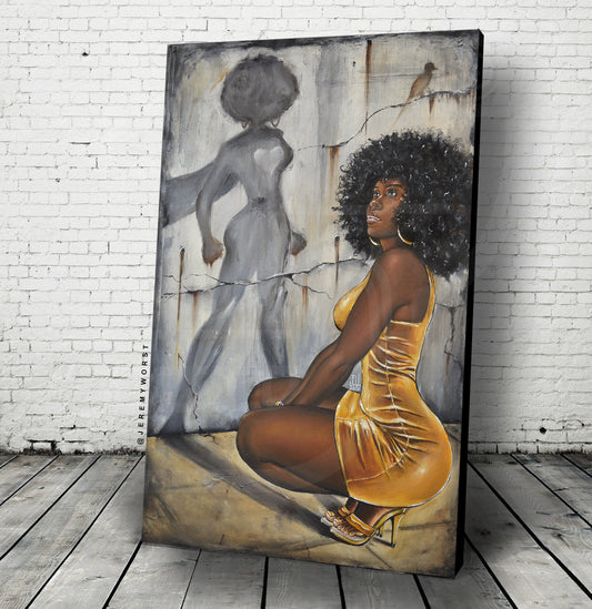 JEREMY WORST "Hero Within" Sexy African Super Hero Woman Nubian Queen Black Girl Canvas wall Art NSFW scarf Decor abstract Urban Street