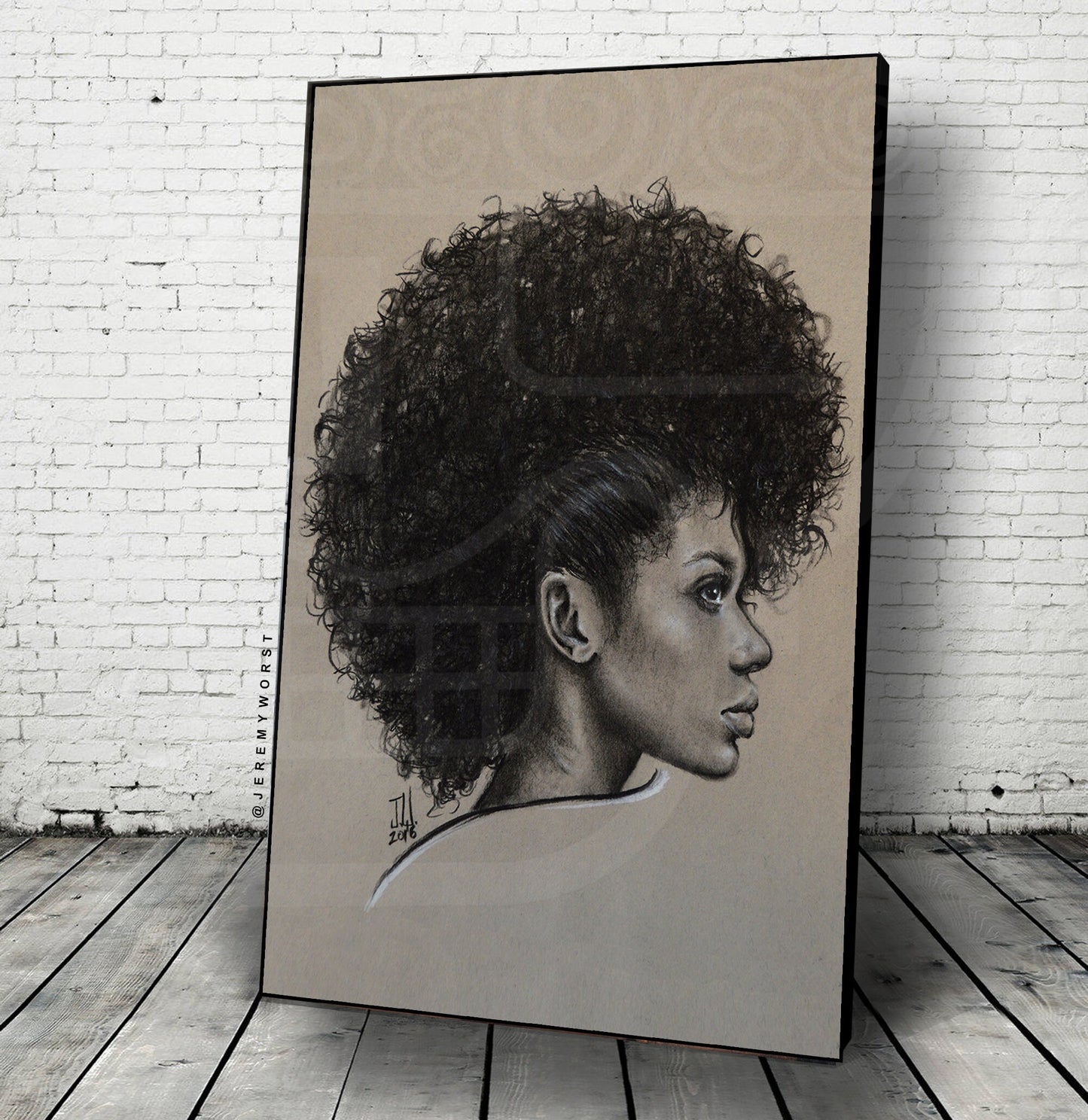 JEREMY WORST "Frohawk afro urban black girl power strong motivational relaxing look profile artwork wall decor wall art