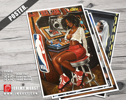 JEREMY WORST NBA Jam Retro Arcade painting Artwork poster roller skates quad barcade wall art decor sexy cabnit stool hentai  anime