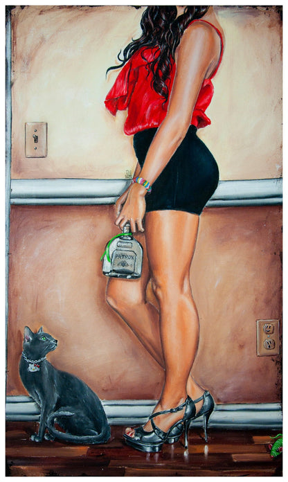 JEREMY WORST Patron Artwork Wall art Canvas Print nsfw sticker sexy woman standing looking cat onlyfans twitch twitter pinterest