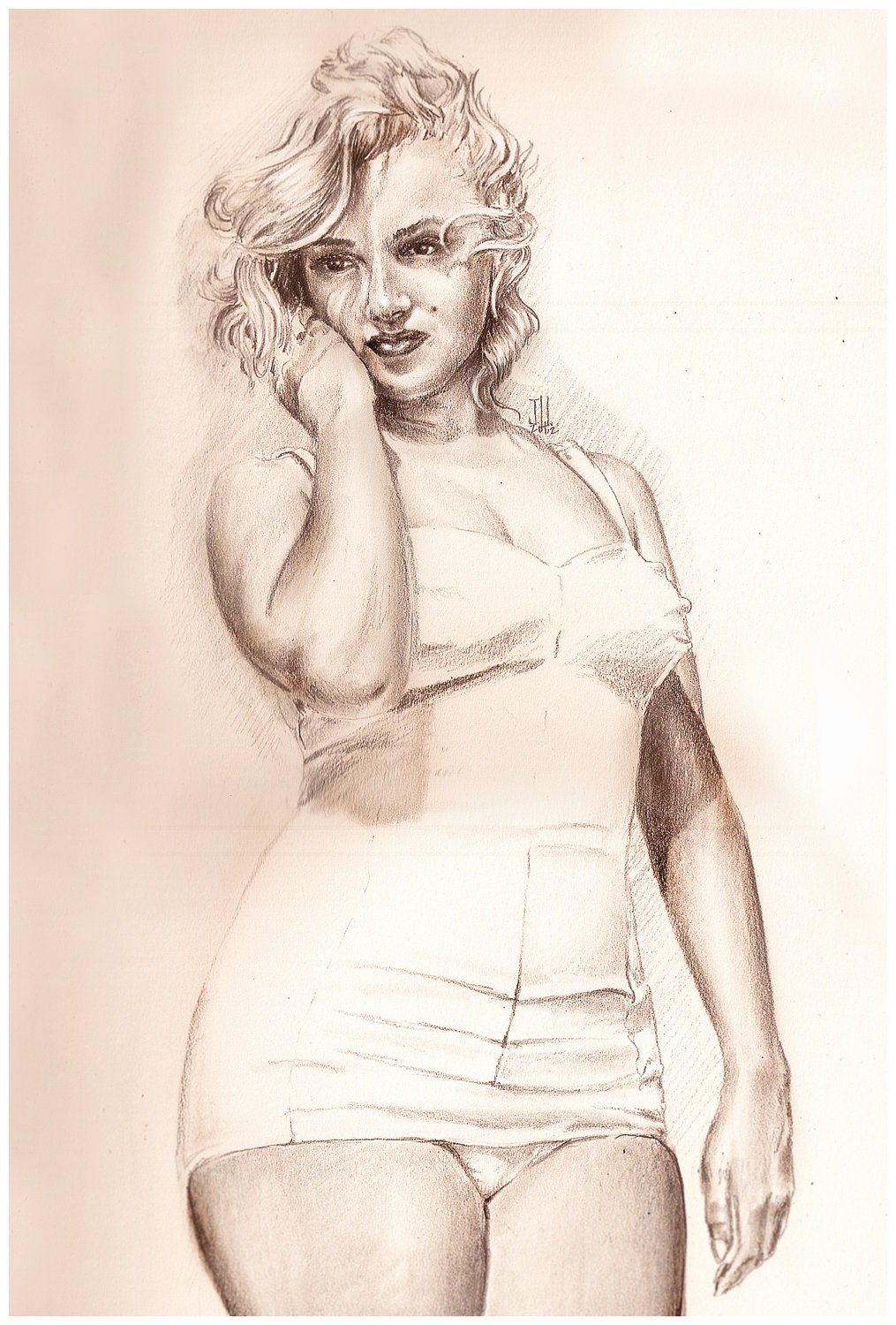 JEREMY WORST Marilyn Monroe Pencil Drawing Sketch Artwork Signed Fine Art Print Great gift for Her 1 sketch